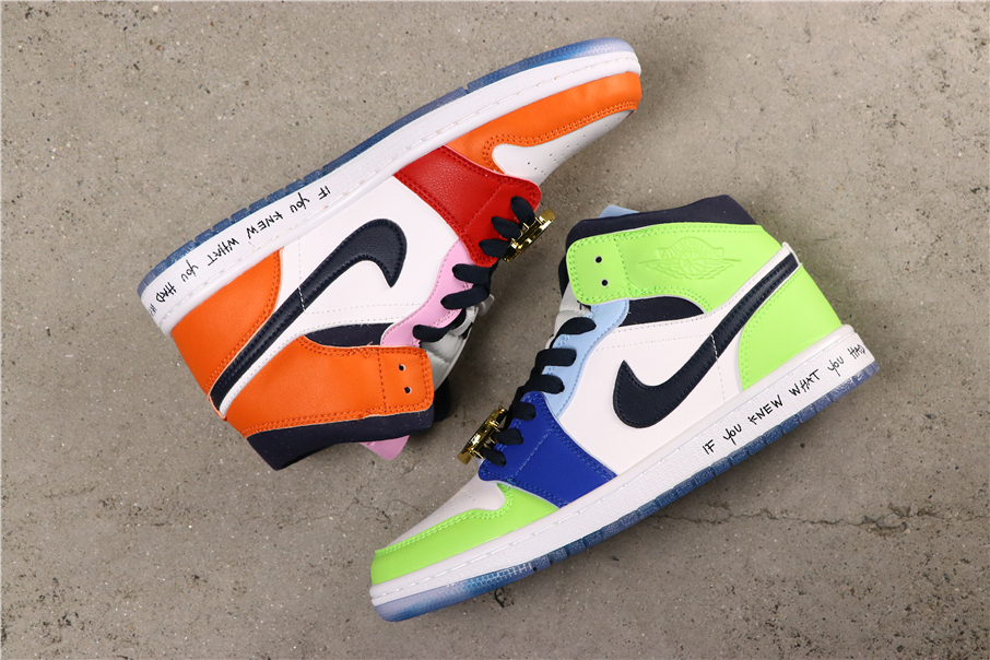 Melody Ehsani x Air Jordan 1 Mid WMNS Fearless Green Orange Black Blue White Shoes For Women